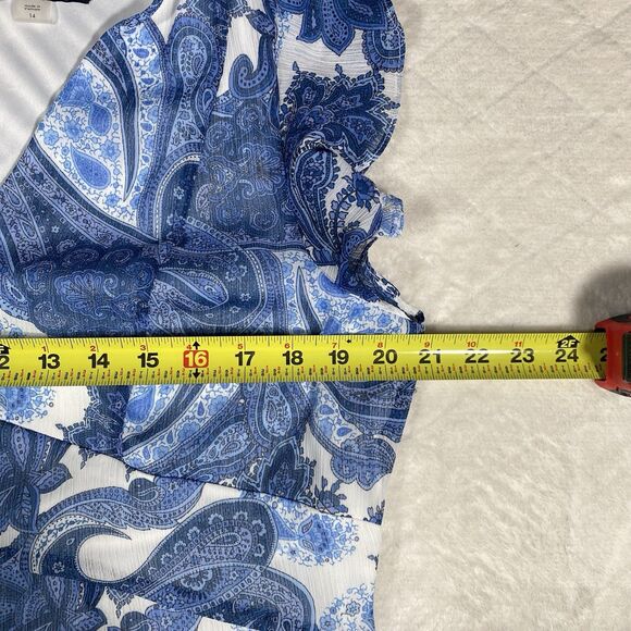 Tommy Hilfiger Women's Sz 14 Midi Dress Blue Paisley Flutter Sleeve Tiered Boho - Picture 5 of 6